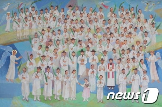 윤지충 바오로와 동료 순교자 123위의 전체 초상화 ´새벽 빛을 여는 사람들´. /사진= 교황방한준비위원회 제공