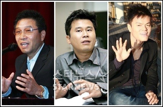 가요 3사 수장들인 SM 이수만, YG 양현석, JYP엔터 박진영 대표 프로듀서들(왼쪽부터) / 스타뉴스