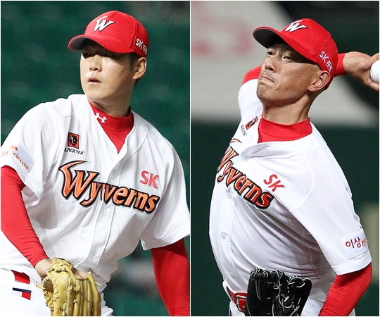 박희수(왼쪽), 박정배. /사진=SK 와이번스 제공<br /><br />
<br /><br />
