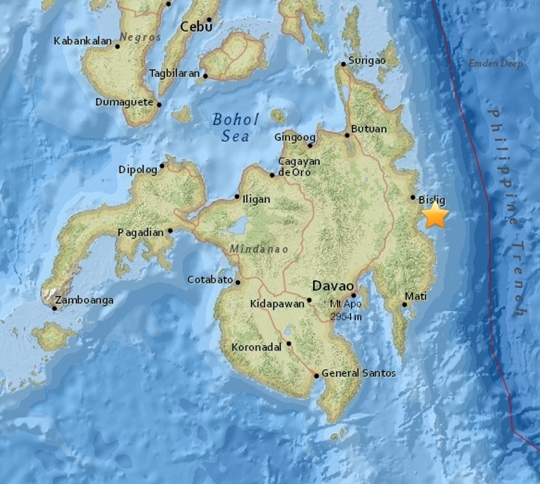 필리핀에서 규모 5.0의 지진이 발생했다./사진=USGS 홈페이지 캡처