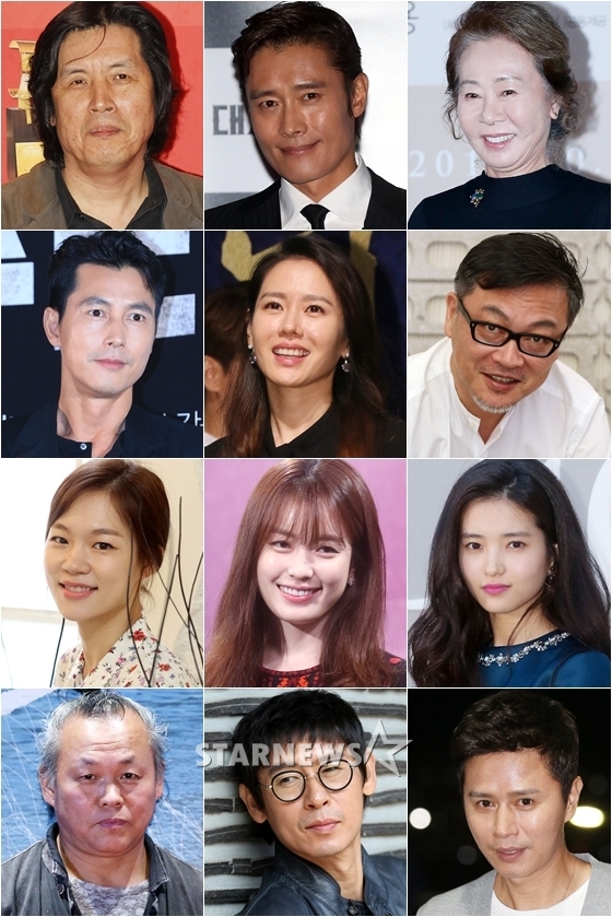왼쪽 위부터 아래로 이창동 감독, 배우 이병헌, 윤여정, 정우성, 손예진, 김의성, 한예리, 한효주, 김태리, 김기덕 감독, 배우 설경구, 김민종 / 사진=스타뉴스
