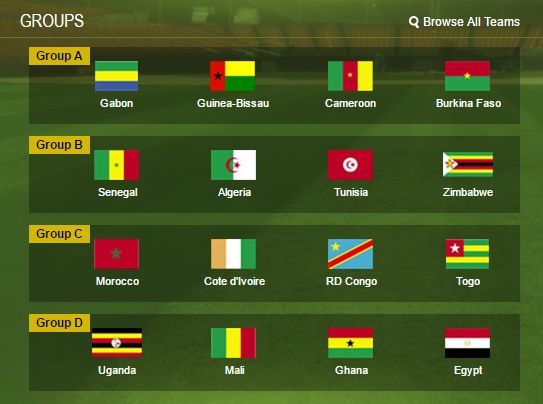 2017 아프리카 네이션스컵 조편성 /사진=아프리카 축구연맹 홈페이지 캡처