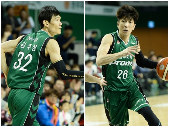 김주성과 박지현(왼쪽부터). /사진=KBL<br /><br />
<br /><br />
