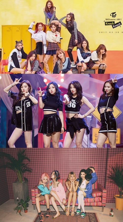 트와이스, 미쓰에이, 원더걸스(위부터) 