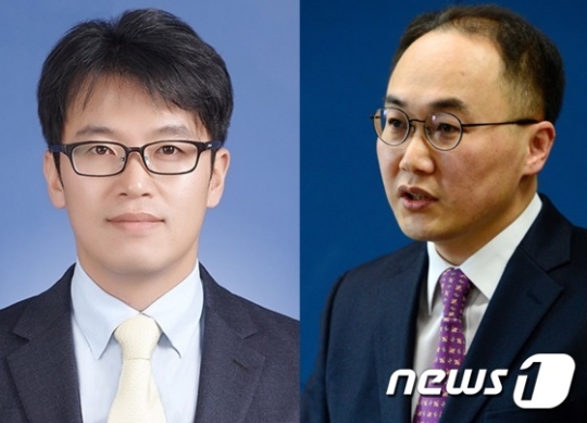 박근혜 전 대통령의 조사를 맡은 서울중앙지검 한웅재 형사8부 부장검사(왼쪽·47·사법연수원 28기)와 이원석 특수1부 부장검사(오른쪽·48·27기)./사진=뉴스1<br /><br />
<br /><br />
