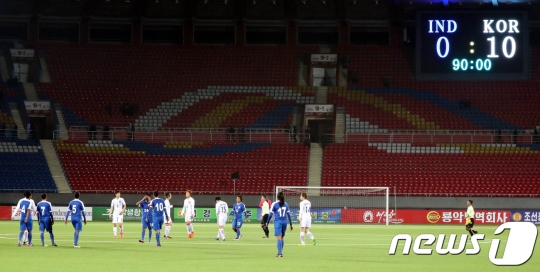 한국의 10-0 완승으로 경기가 끝났다. /사진=평양 사진공동취재단(뉴스1)