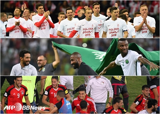 오랜만에 월드컵 본선 무대를 확정지은 폴란드, 사우디 아라비아, 이집트 대표팀(위쪽부터) /AFPBBNews=뉴스1