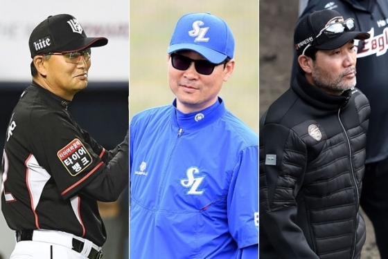 (왼쪽부터) kt 김진욱-삼성 김한수-한화 한용덕 감독