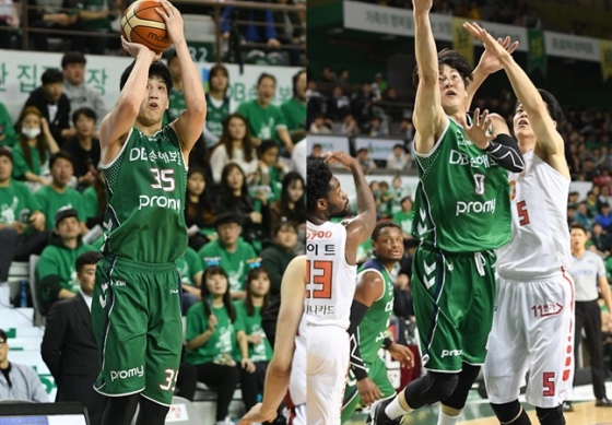 안팎에서 맹활약을 펼친 서민수와 이우정. /사진=KBL 제공