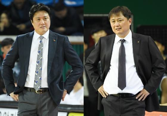 서울 SK 문경은 감독과 원주 DB 이상범 감독. /사진=KBL 제공