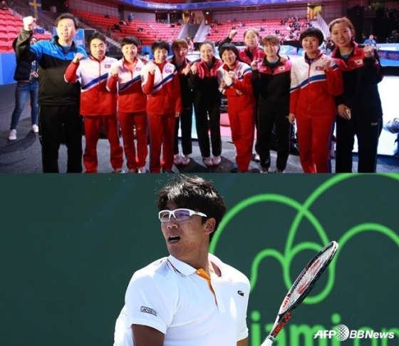여자 탁구 단일팀(위)와 테니스 정현. /사진=뉴스1(위),AFPBBNews=뉴스1(아래)<br /><br />
<br /><br />
