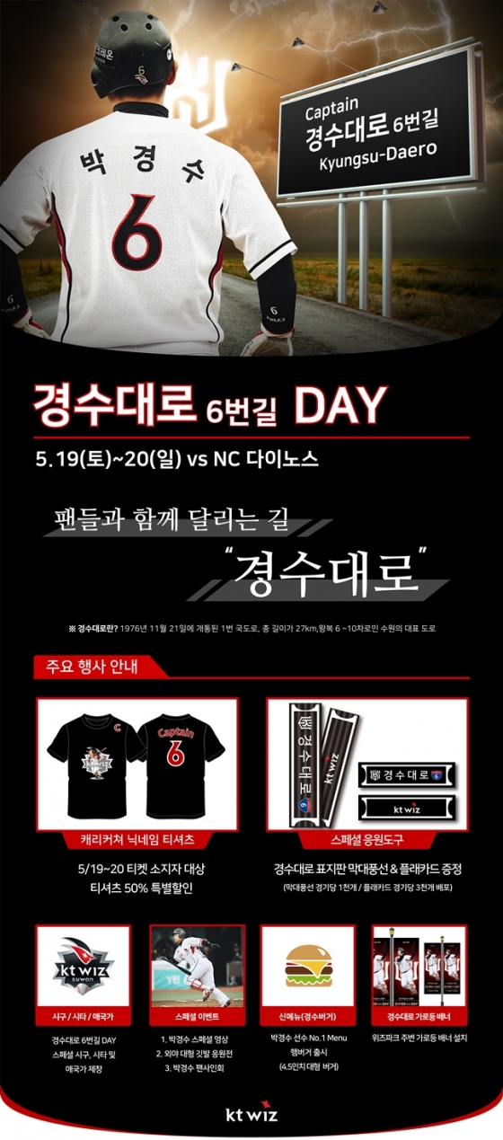 KT가 19일과 20일 경수대로 6번길 DAY 행사를 진행한다./사진=KT 위즈<br /><br />
<br /><br />
