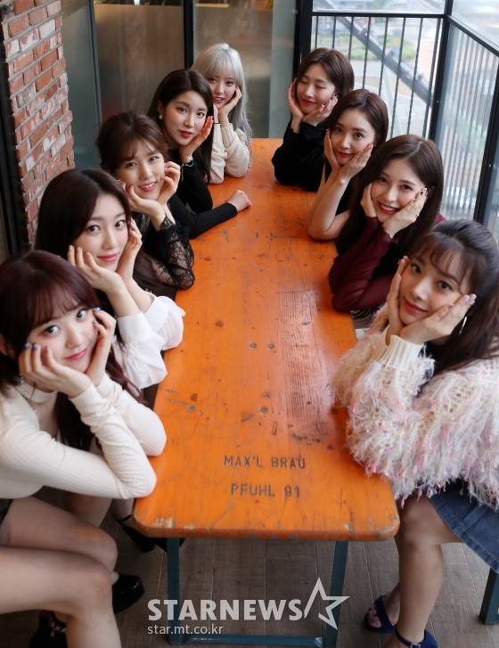 걸그룹 유니티 앤씨아, 이수지, 양지원, 지엔, 윤조, 예빈, 우희, 예비느 이현주(왼쪽부터)/사진=김휘선 기자