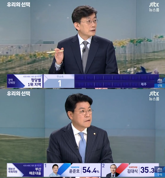 손석희 JTBC 뉴스룸 앵커(위), 장제원 자유한국당 의원/사진=JTBC 뉴스룸 방송화면