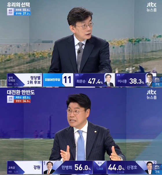 손석희 앵커(위), 장제원 자유한국당 의원/사진=JTBC 뉴스룸 방송화면