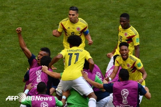 동점 골 이후 기뻐하는 콜롬비아 선수들 /AFPBBNews=뉴스1