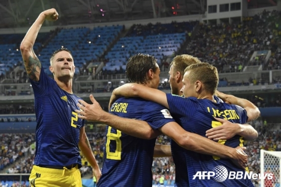득점 이후 기뻐하는 스웨덴 선수들 /AFPBBNews=뉴스1