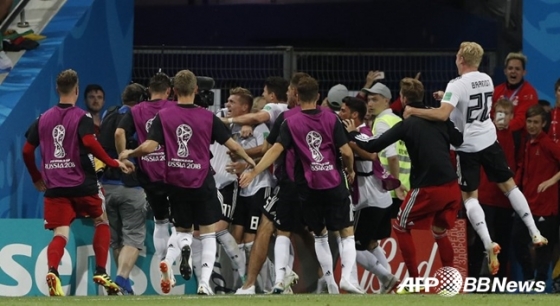 득점이 나오지 기뻐하는 독일 선수들 /AFPBBNews=뉴스1