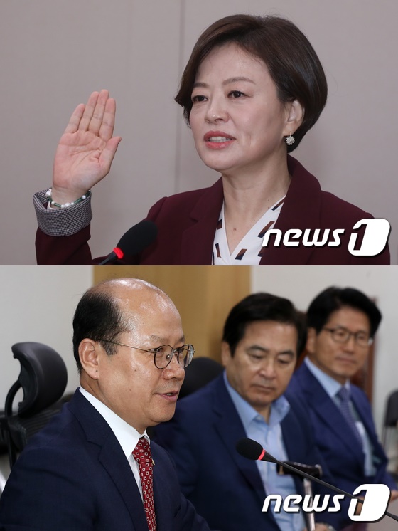 여성가족부 장관 후보자 진선미 의원, 이종명 자유한국당 의원 /사진=뉴스1