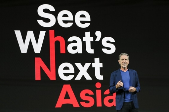 싱가포르에서 프레스 컨퍼런스를 진행 중인 넷플릭스 CEO 리드 헤이스팅스 / 사진제공=넷플릭스