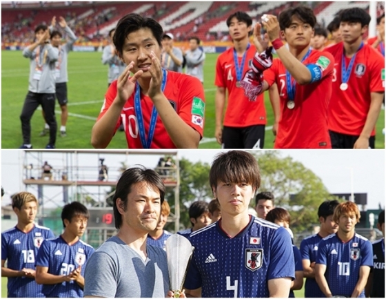 한국 대표팀(위)과 일본 대표팀(아래). /사진=대한축구협회, 일본축구협회 제공