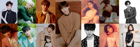 기현(몬스타엑스), 문빈(아스트로), 민규(세븐틴), 민현(뉴이스트), 손나은(에이핑크), 아이엠(몬스타엑스), 유겸(GOT7), 은하(여자친구),정은지(에이핑크), JB(GOT7), 종현(뉴이스트),차은우(아스트로),호시(세븐틴) (사진 왼쪽 위부터 시계방향으로)/사진제공=더스타아시아
