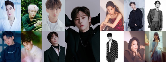 기현(몬스타엑스), 문빈(아스트로), 민규(세븐틴), 민현(뉴이스트), 손나은(에이핑크), 아이엠(몬스타엑스), 유겸(GOT7), 은하(여자친구), 정은지(에이핑크), JB(GOT7), 종현(뉴이스트),차은우(아스트로),호시(세븐틴) (사진 왼쪽 위부터 시계방향으로)/사진제공=더스타아시아