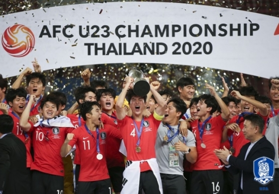 사우디 아라비아를 꺾고 AFC U-23 챔피언십 우승을 차지한 한국 대표팀. /사진=대한축구협회 제공
