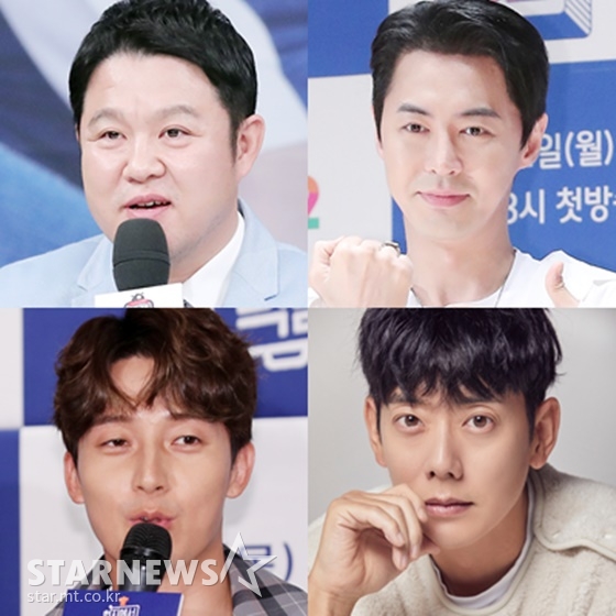 (왼쪽부터 시계방향) 김구라, 전진, 김형준, 허경환./사진=스타뉴스, 크리에이티브꽃