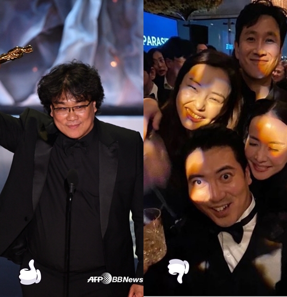 봉준호 감독이 오스카 4관왕에 오른 쾌거를 이룬 반면 이하늬는 '기생충' 오스카 축하파티에 참석한 영상을 SNS에 올렸다가 엉뚱한 논란에 휘말렸다./AFPBBNews=뉴스1, 이하늬SNS