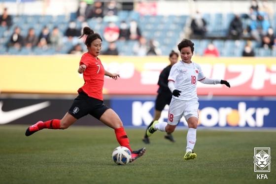 한국여자축구 대표팀(왼쪽) 경기. /사진=대한축구협회
