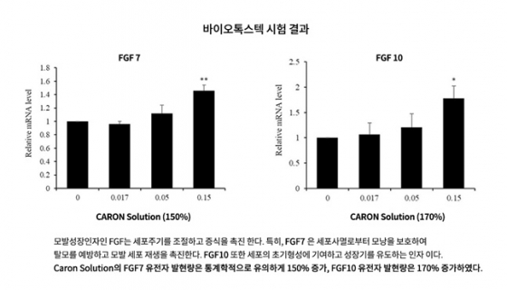 모발성장인자 FGF 7, 150 % / FGF 10, 170% 유전자 발현. /자료=바이오톡스텍 제공