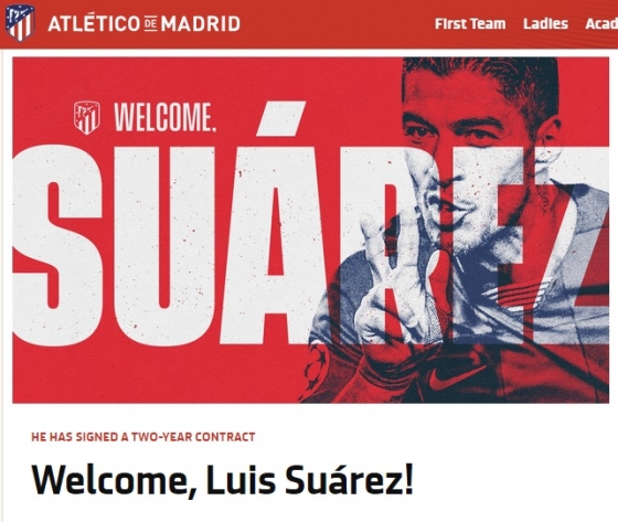 루이스 수아레스가 아틀레티코 마드리드와 2년 계약을 체결했다. /사진=아틀레티코 마드리드 홈페이지 캡처
