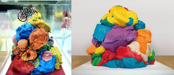 솔비가 만든 케이크(왼쪽/ 출처=솔비 SNS)- 솔비가 영감을 받았다고 밝힌 제프쿤스 Play-doh
