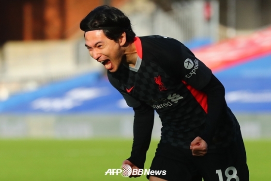 미나미노가 지난해 12월 20일 크리스탈 팰리스전에서 EPL 데뷔골을 넣고 기뻐하고 있다./AFPBBNews=뉴스1