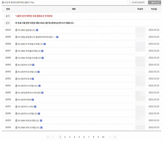 /사진=MBC '나 혼자 산다' 시청자의견 게시판