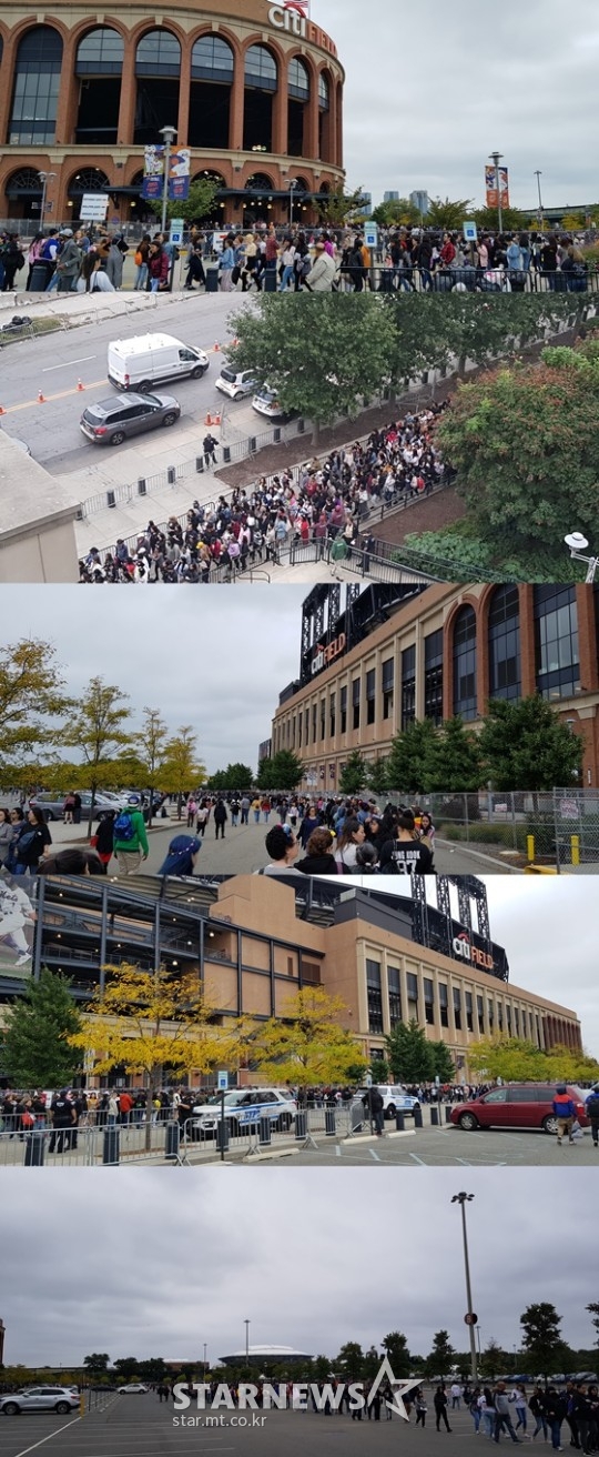 방탄소년단(BTS)의 뉴욕 공연을 앞두고 공연장인 시티필드에 들어가기 위해 팬들이 줄을 선 모습. 뉴욕(미국)=문완식 기자