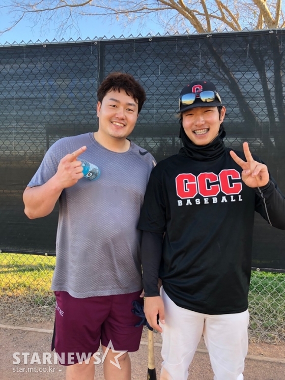 지난 2월 GCC에서 만난 최지만(왼쪽)과 박정후. /사진=이상희 통신원