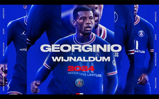 조르지니오 바이날둠의 영입을 공식 발표한 파리생제르맹(PSG). /사진=PSG 트위터 캡처