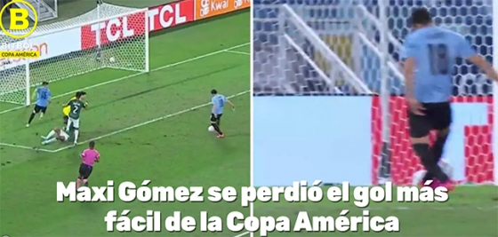 25일 볼리비아와의 코파아메리카 경기 막판 막시 고메스가 빈 골문을 향해 슈팅을 시도하는 모습. /사진=비트볼 홈페이지 캡처