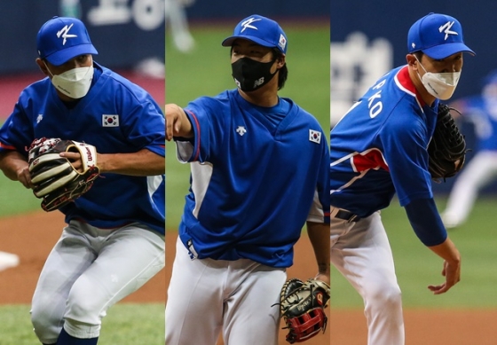 2020 도쿄 올림픽 야구 대표팀에 선발된 KT 위즈 황재균-강백호-고영표(왼쪽부터). 코로나19 검사 결과 음성이 나왔다. /사진=KBO 제공