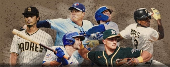 MLB.com 메인 화면에 소개된 류현진(위 왼쪽 2번째).  /사진=MLB.com 캡처