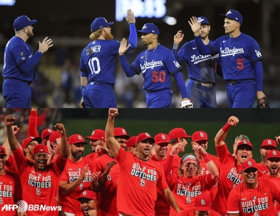 LA 다저스 선수들(위), 세인트루이스 카디널스 선수들. /AFPBBNews=뉴스1