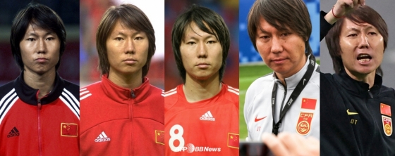 리 티에 중국 대표팀 감독의 시간별 변화 모습. (왼쪽부터) 2001년-2002년-2007년(이상 현역 시절)-2019년-2021년(이상 감독 시절) 모습. /AFPBBNews=뉴스1