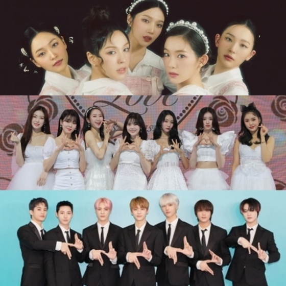 그룹 레드벨벳, 오마이걸, NCT드림(좌부터)/사진=SM엔터테인먼트(레드벨벳, 엔시티 드림), WM엔터테인먼트(오마이걸)