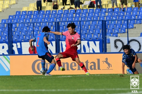 일본과의 8강전을 통해 AFC U-23 아시안컵 첫 선발 출전한 양현준. /사진=대한축구협회