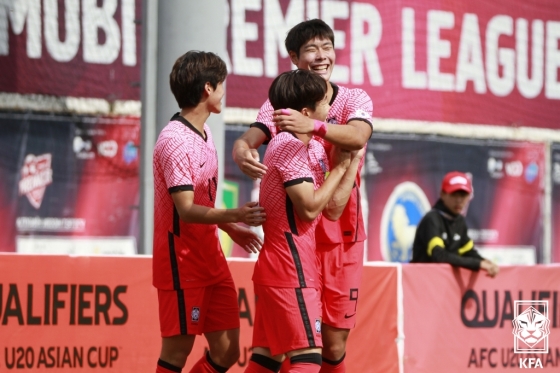 해트트릭을 넣은 이영준(등번호 9번). /사진=대한축구협회 제공