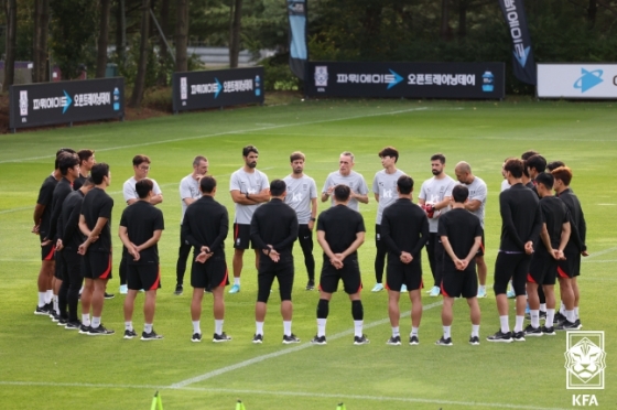20일 파주 축구대표팀 트레이닝센터(NFC)에서 훈련 중인 대표팀 선수들. /사진=대한축구협회