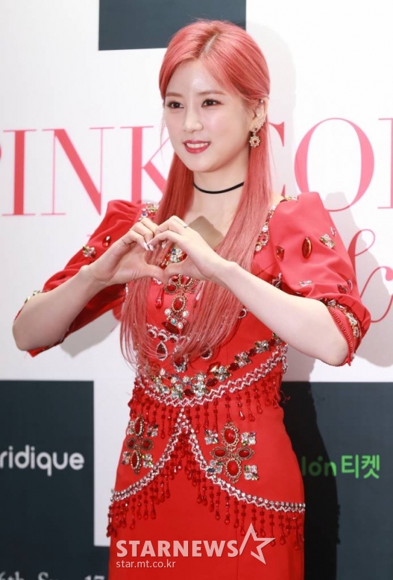 에이핑크 박초롱이 6일 오후 서울 송파구 올림픽공원 SK핸드볼경기자에서 열린 단독콘서트 &#039;2019 PINK COLLECTION RED &amp; WHITE&#039;에 앞서 기자간담회에 참석해 포즈를 취하고 있다. /사진=이동훈 기자 photoguy@