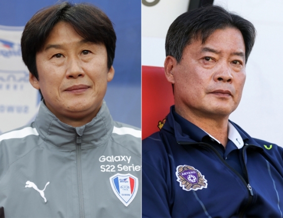 이병근(왼쪽) 수원삼성 감독과 이우형 FC안양 감독. /사진=한국프로축구연맹